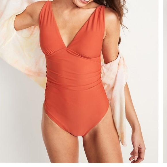 Ruched Deep V-Neck One-Piece Swimsuit - Picture 4 of 9